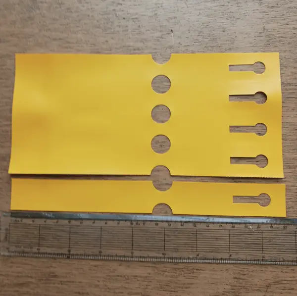A close-up of Vinyl Labels (Yellow), durable weather-resistant tags designed for garden organisation and plant identification, ideal for use in UK gardens.